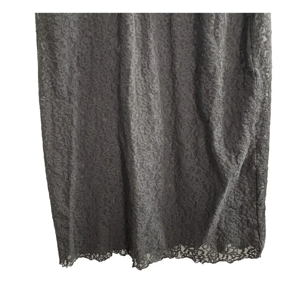 Vtg ARIANNE Women Long Line V Neck Pad Bra Maxi Chemise Sz M Black Lace‎ 76-5